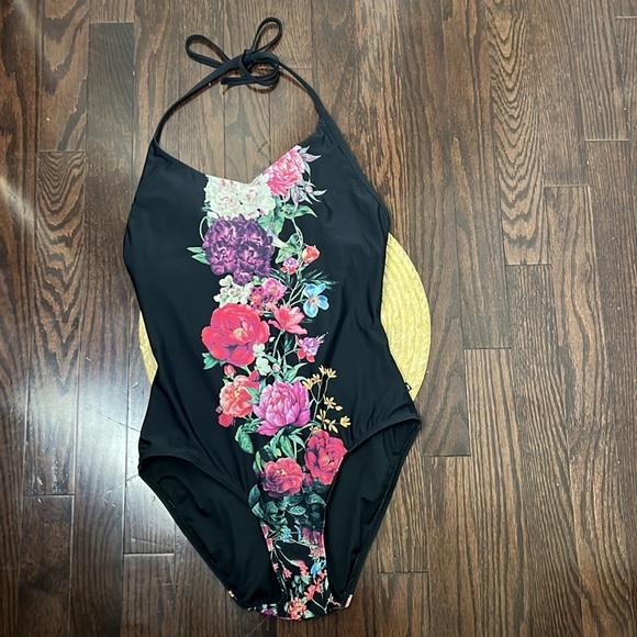 Aqua Rose Floral Prints One Piece Swimsuit Size Medium - Picture 3 of 6